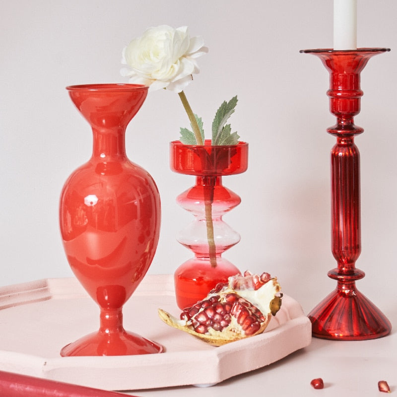 BowLift | Cherry Red Glass Stick Candle Holder & Vases