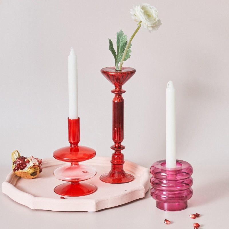 BowLift | Cherry Red Glass Stick Candle Holder & Vases