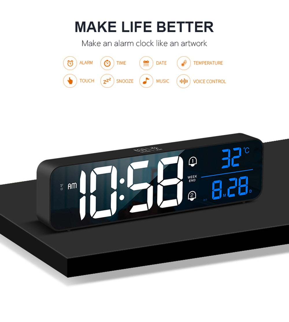 Smart Digital LED Music Alarm Temperature Clock | Bowlift