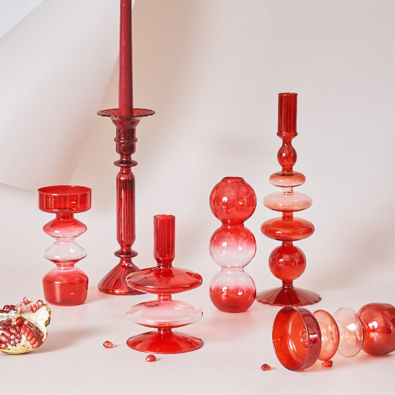 BowLift | Cherry Red Glass Stick Candle Holder & Vases