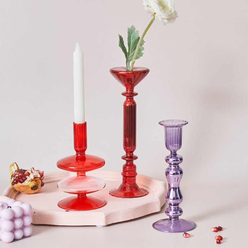 BowLift | Cherry Red Glass Stick Candle Holder & Vases