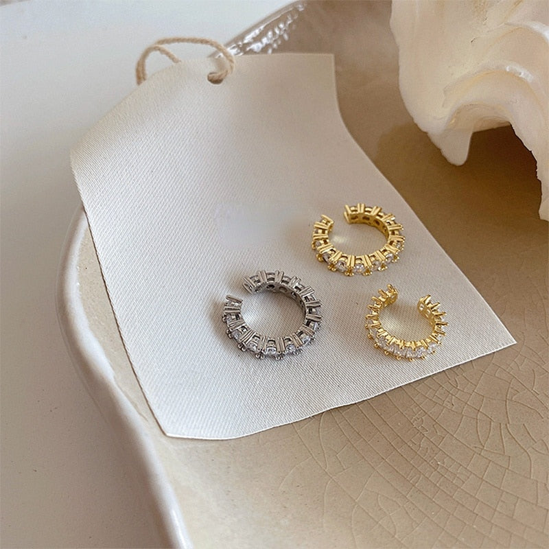 BowLift | Gold Silver Color Full CZ Crystal Ear Cuff Clip on Earrings