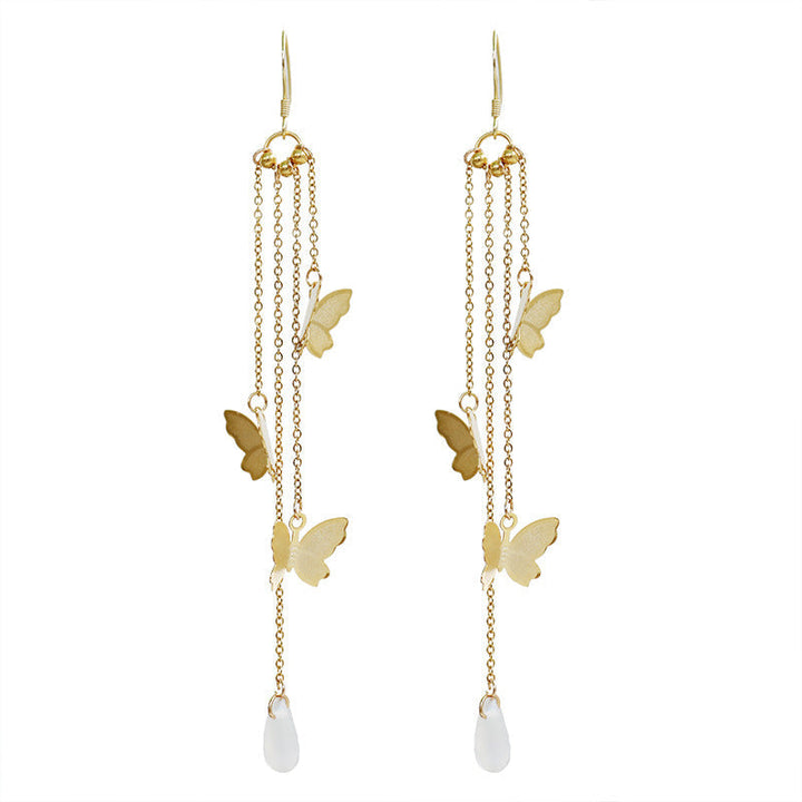 BowLift | Korean Style Retro Super Fairy Butterfly Tassel Long Clip on Earrings