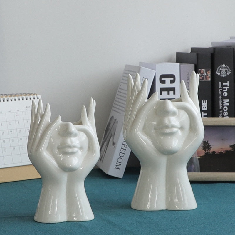 BowLift | Ceramic Abstract  Human Face Flower Vase