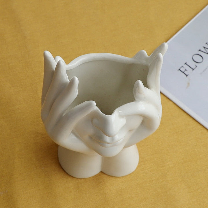 BowLift | Ceramic Abstract  Human Face Flower Vase