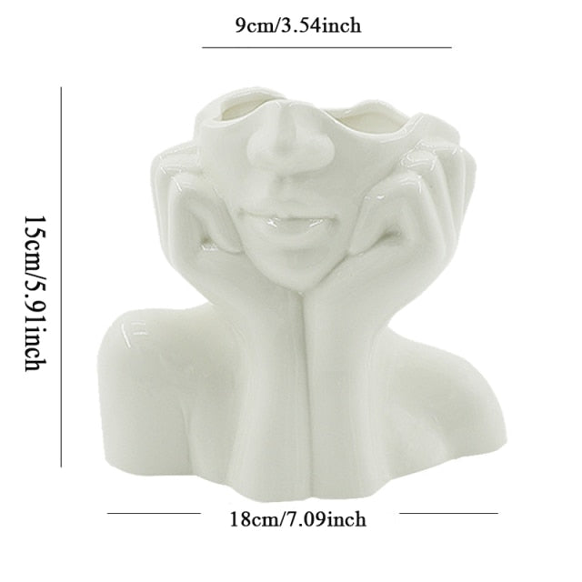 BowLift | Ceramic Abstract  Human Face Flower Vase