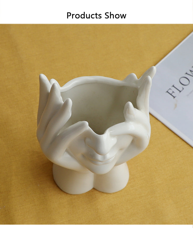 BowLift | Ceramic Abstract  Human Face Flower Vase