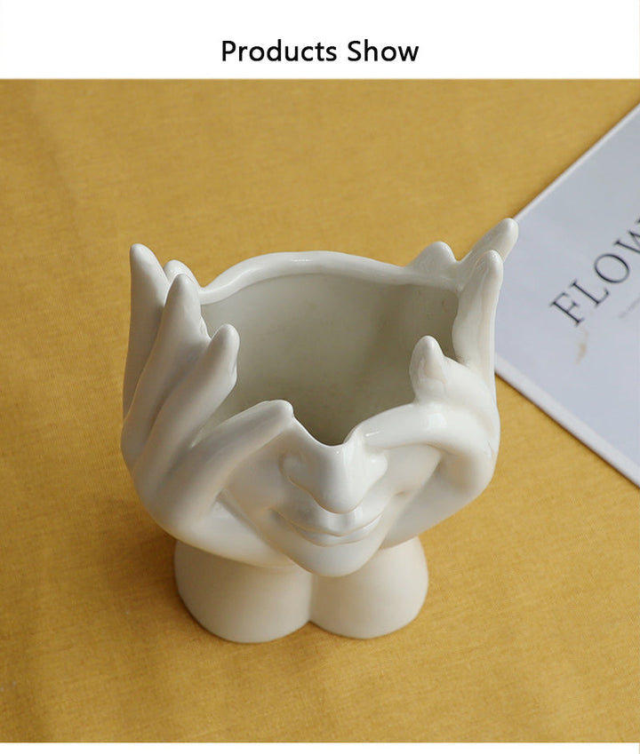 BowLift | Ceramic Abstract  Human Face Flower Vase