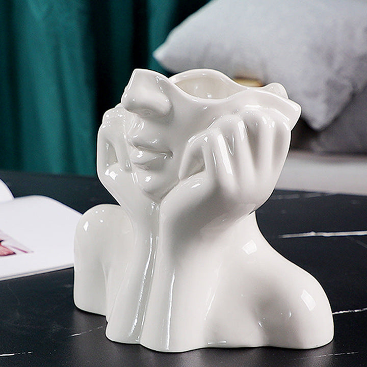 BowLift | Ceramic Abstract  Human Face Flower Vase
