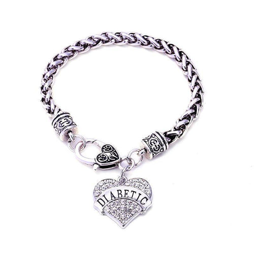 BowLift | Womens Diabetic Medical Alert ID Bracelet - Pink, Blue, Clear or Red Crystal Hearts - Diabetes