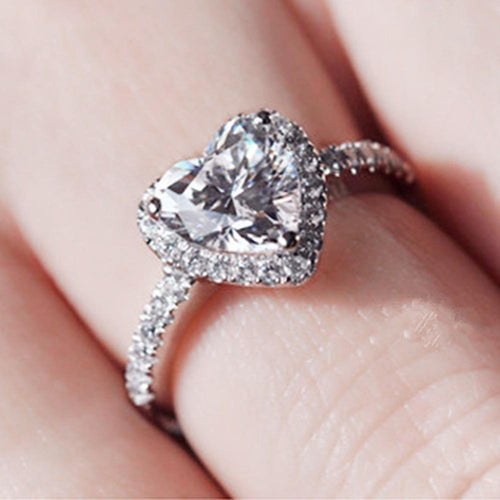 Silver Plated Crystal Love Heart Shaped Ring | Bowlift