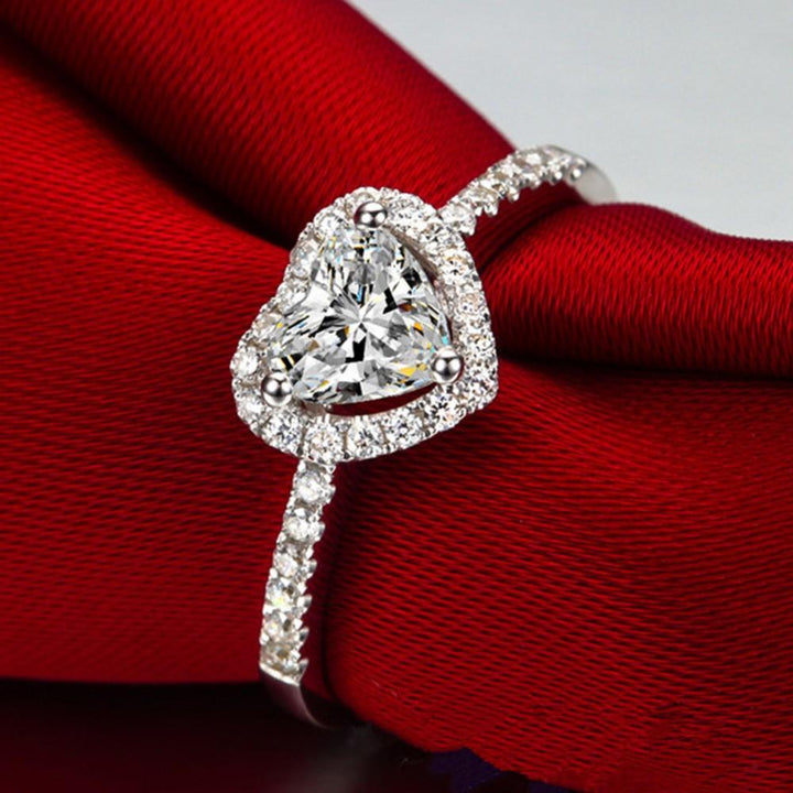 Silver Plated Crystal Love Heart Shaped Ring | Bowlift