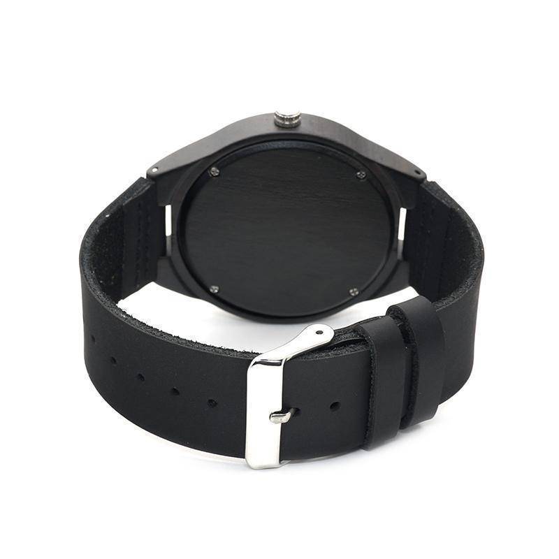 BowLift | Mens Black Wooden Watch With Real Leather - Quartz, Natural Ebony Wood
