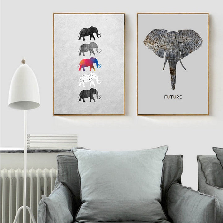 Moods Of Elephants - Canvas Wall Art Painting | Bowlift