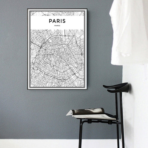 Minimalis PARIS City Map - Canvas Wall Art Painting | Bowlift
