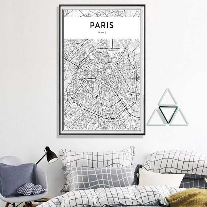 Minimalis PARIS City Map - Canvas Wall Art Painting | Bowlift