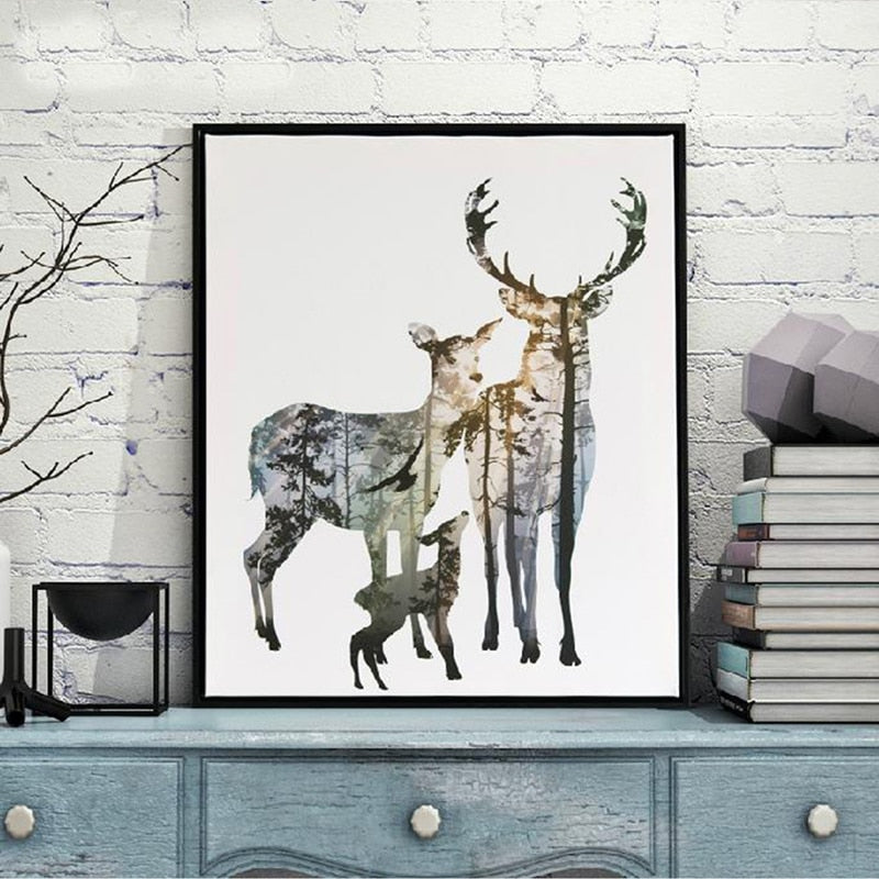 Deer Animals Forest - Canvas Wall Art Painting | Bowlift