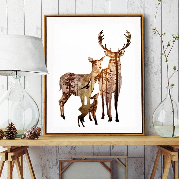 Deer Animals Forest - Canvas Wall Art Painting | Bowlift