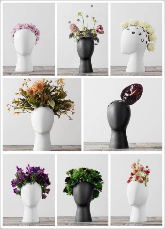 BowLift | Creative Human Head White Black Decorative Ceramic Vase