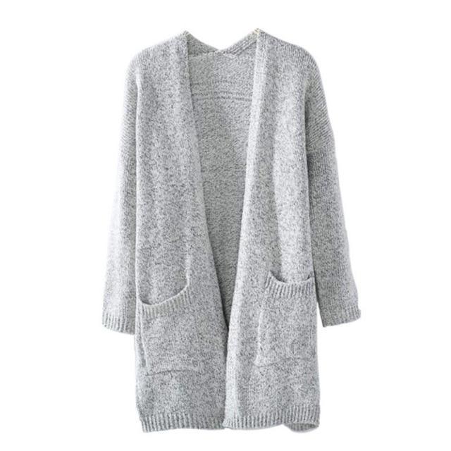 BowLift | Grey Long Sleeve Loose Knitting Cardigan Sweater