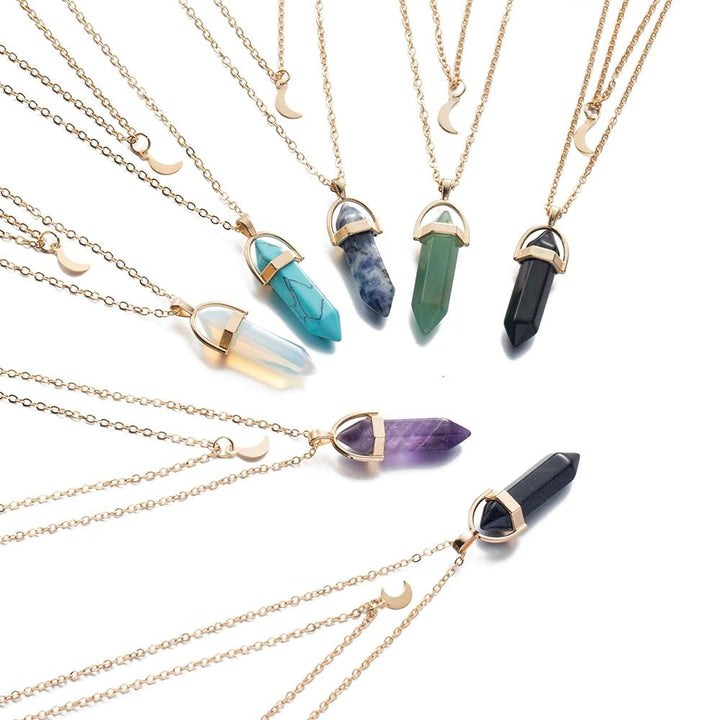 Multi Layered Moon & Crystal Drop Pendant Necklace | Bowlift
