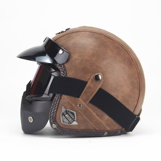 BowLift | Retro Vintage Motorcycle Helmet Open Face With Goggle Mask