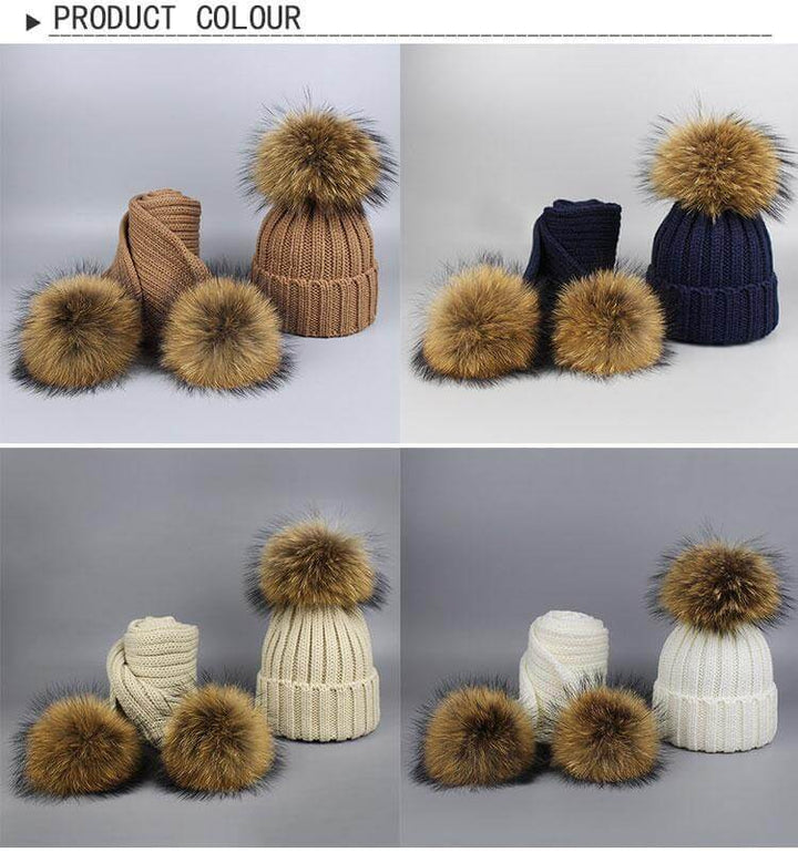 BowLift | Warm Knitted Fur Hat Scarf Set