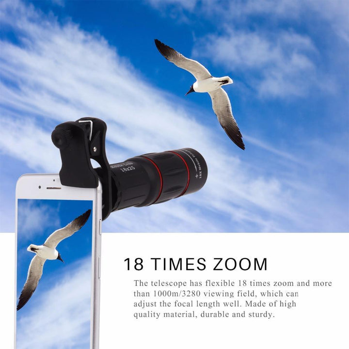 BowLift | 18X Zoom Telescope Mobile Lens with Tripod Clip For iPhone and Samsung Android - 1000m 3280ft