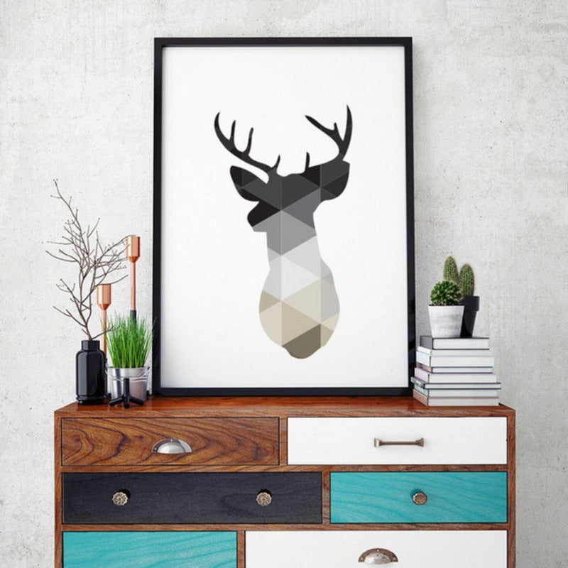 Minimalist Geometric Deer - Canvas Wall Art Painting | Bowlift
