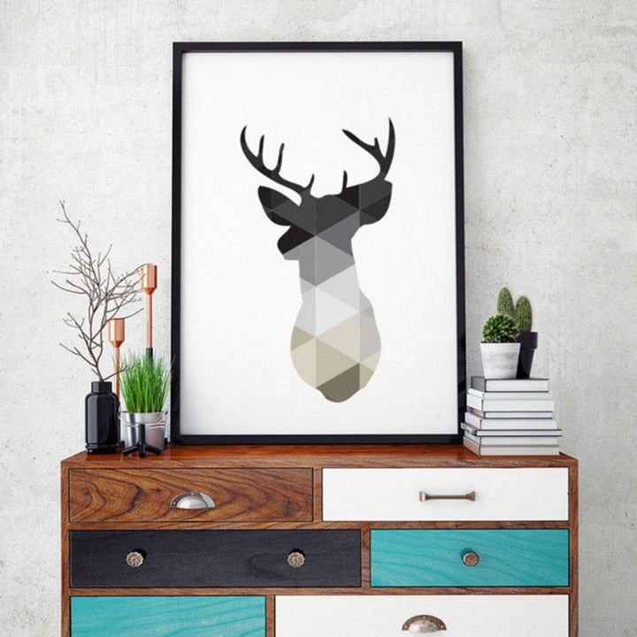 Minimalist Geometric Deer - Canvas Wall Art Painting | Bowlift
