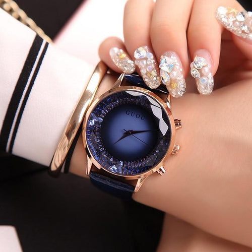 BowLift | Midnight Blue Luxury Diamond (Synthetic) Genuine Leather Ladies Watch