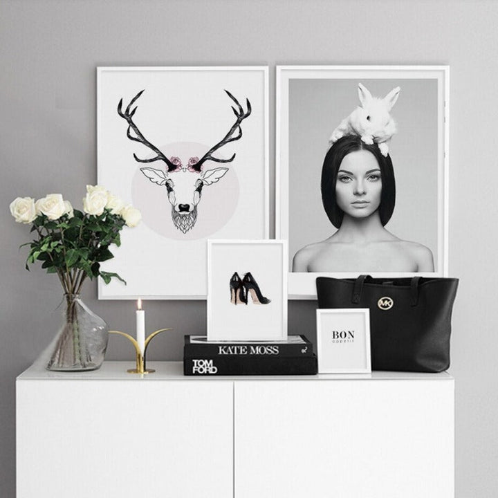 Deer Poster & Print Black Wall - Canvas Wall Art Painting | Bowlift