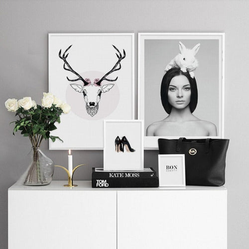 Deer Poster & Print Black Wall - Canvas Wall Art Painting | Bowlift