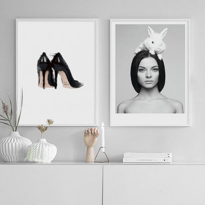 Deer Poster & Print Black Wall - Canvas Wall Art Painting | Bowlift