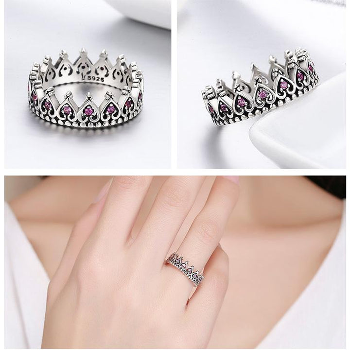 Sterling Silver Pink Crown Heart Ring | Bowlift