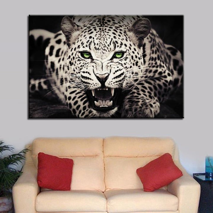 Ferocious Green Eyed Leopard - Canvas Wall Art Painting | Bowlift