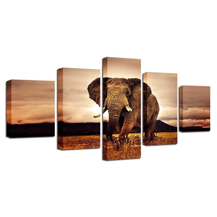 Morning Elephant - 5 Piece Canvas Wall Art Painting | Wildlife Wall Art | Bowlift