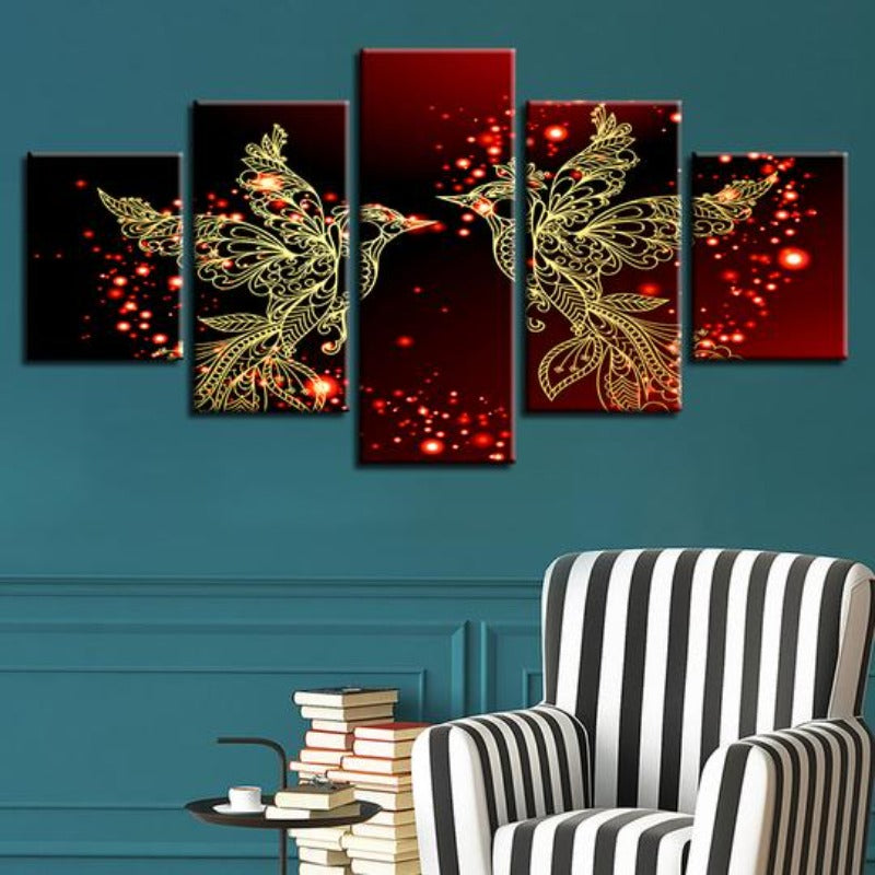Red And Gold Love Birds - Canvas Wall Art Painting | Bowlift