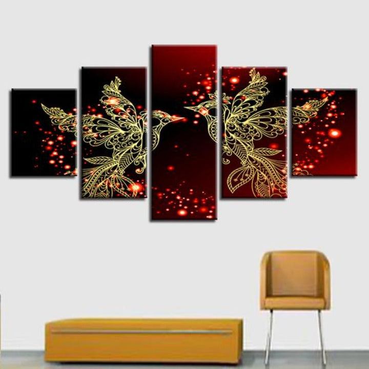 Red And Gold Love Birds - Canvas Wall Art Painting | Bowlift