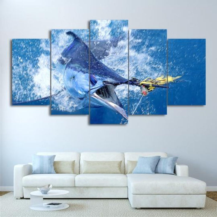 Jumping Marlin Fish - Canvas Wall Art Painting | Bowlift