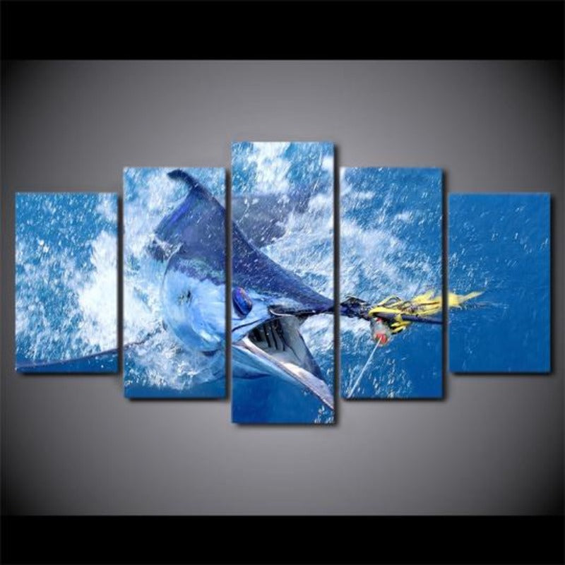 Jumping Marlin Fish - Canvas Wall Art Painting | Bowlift