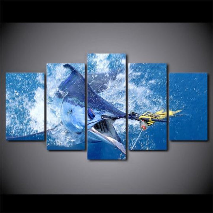 Jumping Marlin Fish - Canvas Wall Art Painting | Bowlift