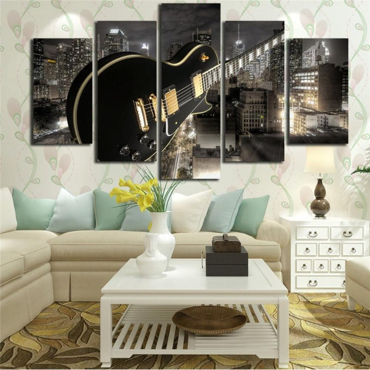 Guitar And City - Canvas Wall Art Painting | Bowlift