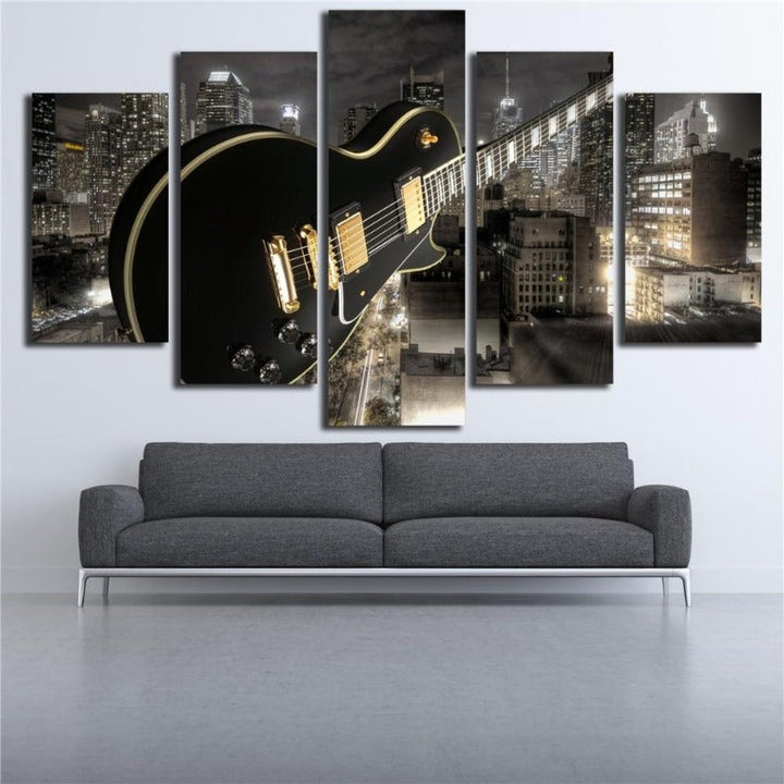 Guitar And City - Canvas Wall Art Painting | Bowlift
