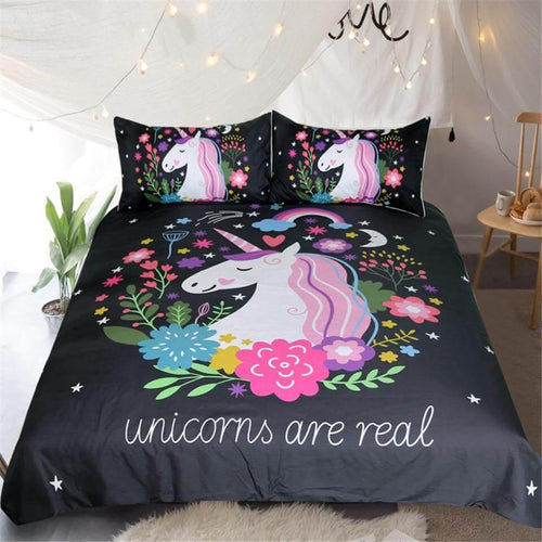 BowLift | Unicorn Floral Girl Kids Cartoon Comfortable Duvet Cover Bedding Set
