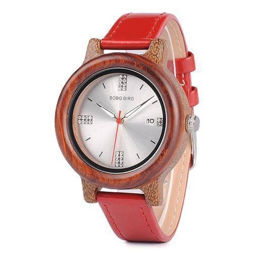 BowLift | Womens Wooden Watch (Pink or Red) With Date Display