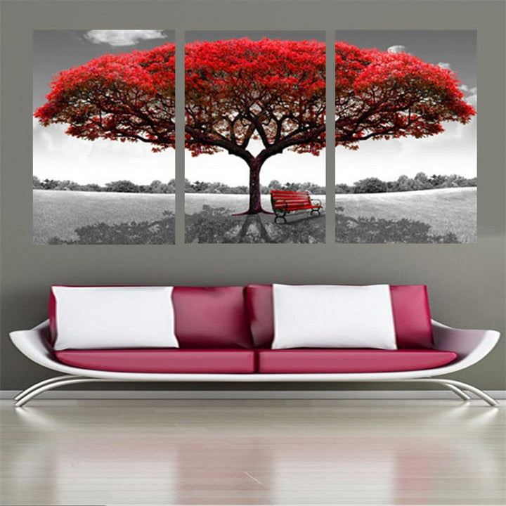 Red Tree-Canvas Wall Art Painting 3 Pieces | Bowlift