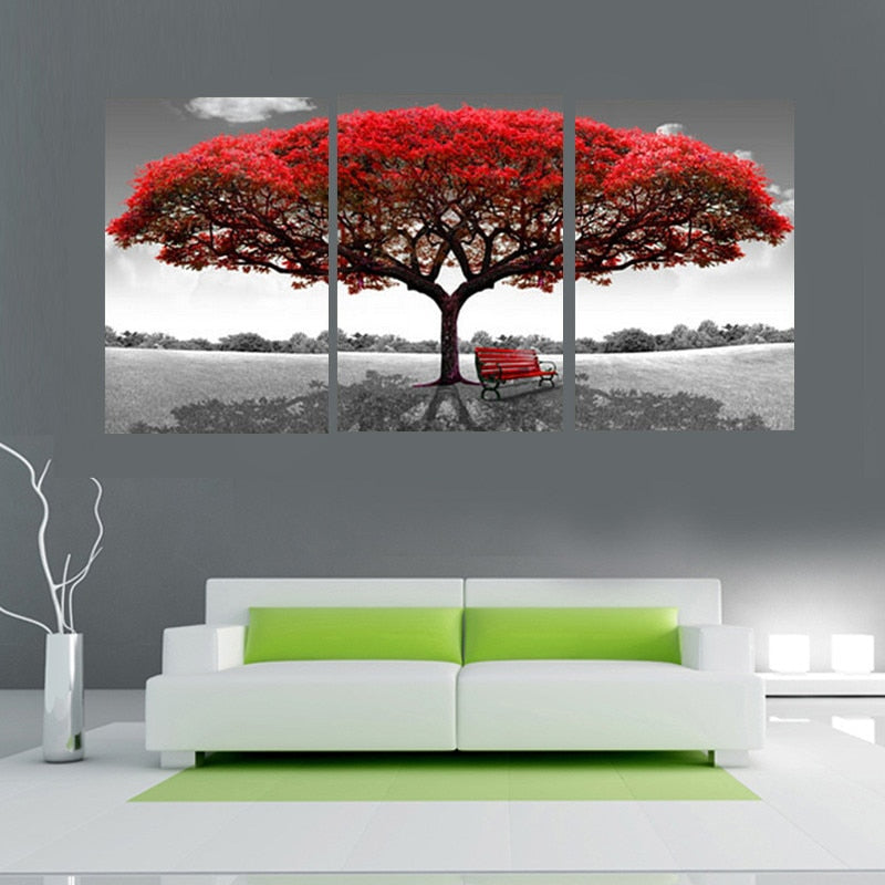 Red Tree-Canvas Wall Art Painting 3 Pieces | Bowlift