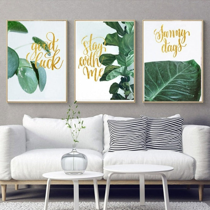 Nordic Pastoral Plants Green Leaf Life Quote - Canvas Wall Art Painting | Bowlift