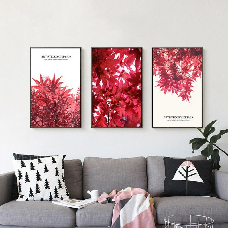 Nordic Red Leaf Artistic Conception Poster - Canvas Wall Art Painting | Bowlift